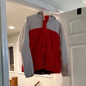 Burton Two-Tone Red and Cream Hooded Ski Jacket